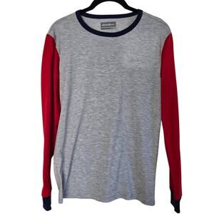 Eddie Bauer Boys Heather Gray Raglan Long Sleeve Tee Red Sleeves Kids Large